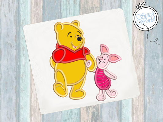 Winnie the Pooh and Piglet Applique, Instant Download
